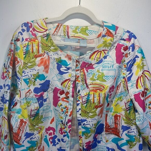 Liz&Me Open Blazer 3/4 Sleeve French theme novelty print 100% Cotton size 0X - Picture 3 of 13